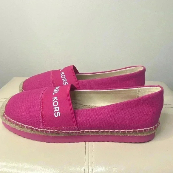 Michael Kors Vicky Espadrille Platform Flat Shoes Canvas MK Logo Denim Size 6M - Picture 4 of 10